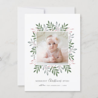 Merry Christmas Festive Greenery Photo Frame Holiday Card