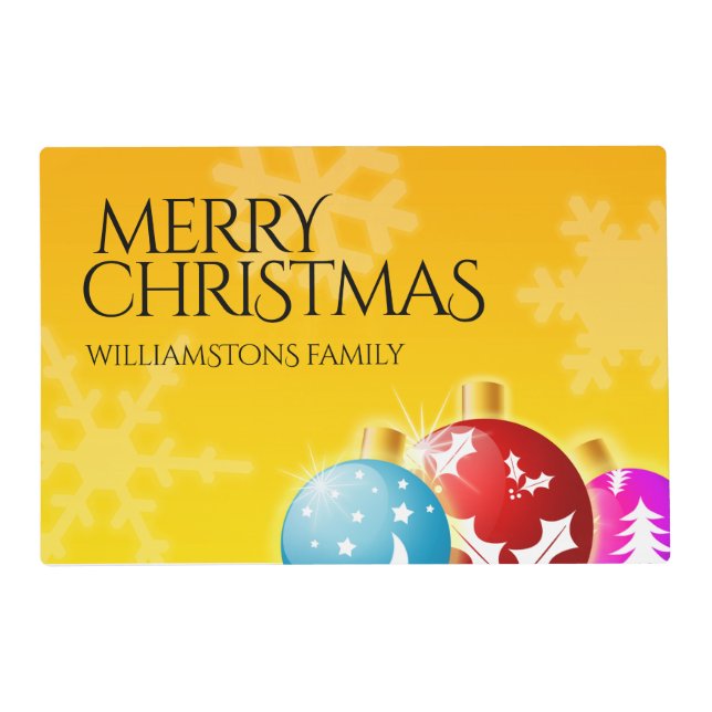 Merry Christmas Festive Holiday Baubles Snowflakes Placemat (Front)