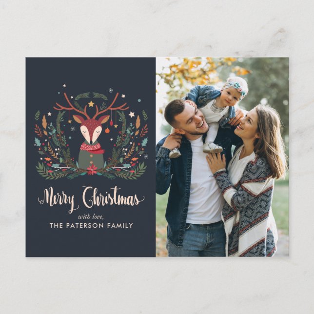 "Merry Christmas" Festive Holiday Deer Christmas Postcard (Front)
