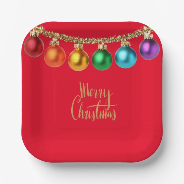 Merry Christmas, festive holiday design, Paper Plates (Front)