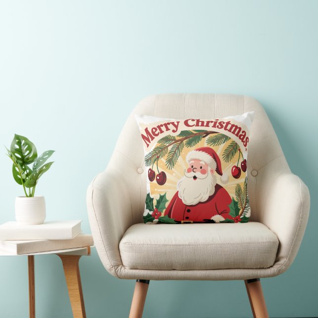 Merry Christmas Festive Holiday Design Throw Pillow (Chair)