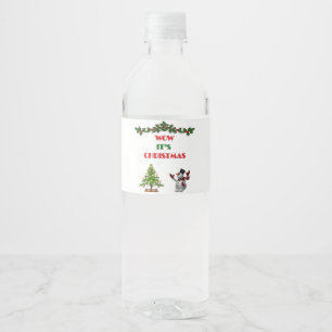 Merry Christmas Festive Holiday Gift Design Water Bottle Label