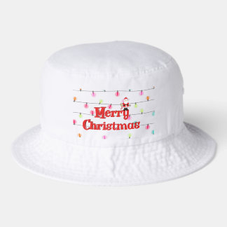 Merry Christmas Festive Holiday Lights with Santa Bucket Hat
