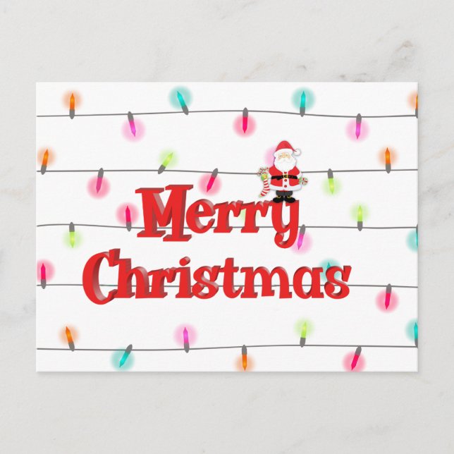 Merry Christmas Festive Holiday Lights with Santa  Postcard (Front)
