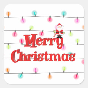 Merry Christmas Festive Holiday Lights with Santa Square Sticker