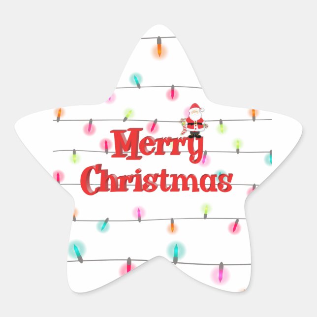 Merry Christmas Festive Holiday Lights with Santa  Star Sticker (Front)