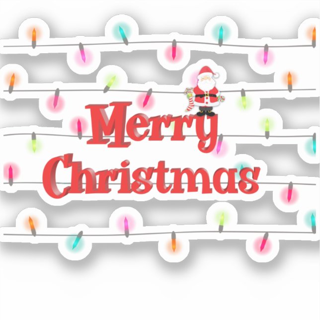Merry Christmas Festive Holiday Lights with Santa  Sticker (Front)