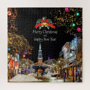 Merry Christmas, festive holiday scene Jigsaw Puzzle
