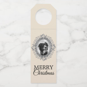Merry Christmas Festive Holiday Silver Frame Photo Bottle Hanger Tag