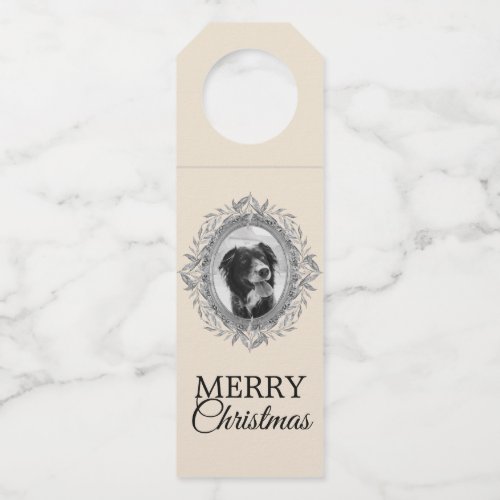 Merry Christmas Festive Holiday Silver Frame Photo Bottle Hanger Tag