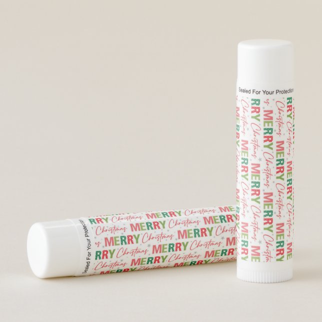 Merry Christmas Festive Holiday Typography  Lip Balm (Front)