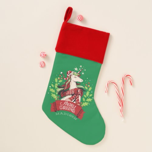 Merry Christmas Festive Holiday Unicorn Add Name Christmas Stocking