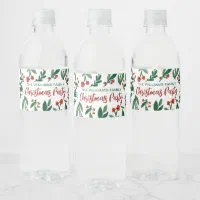 Holly Mistletoe Christmas Water Bottle Labels