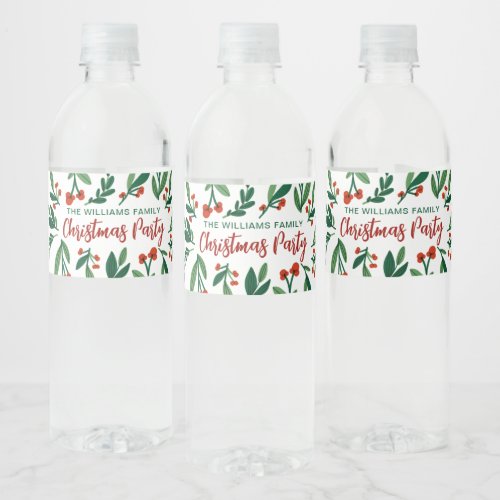 Merry Christmas Festive Holly Berry Personalized  Water Bottle Label