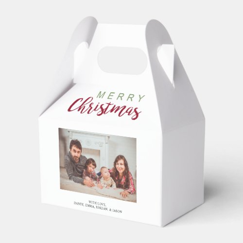 Merry Christmas Festive Lettering Family Photo  Favor Boxes