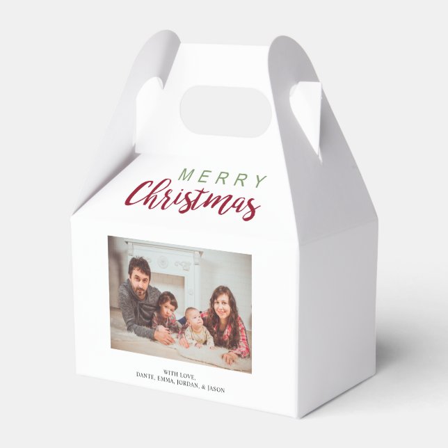 Merry Christmas Festive Lettering Family Photo  Favor Boxes (Front Side)