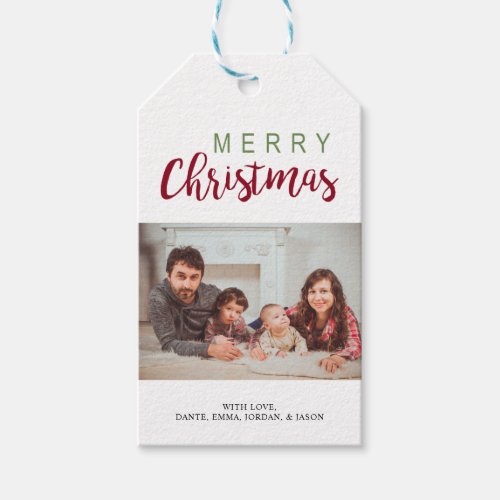 Merry Christmas Festive Lettering Family Photo Gift Tags