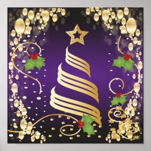 Merry Christmas Festive Passion Purple and Gold Poster