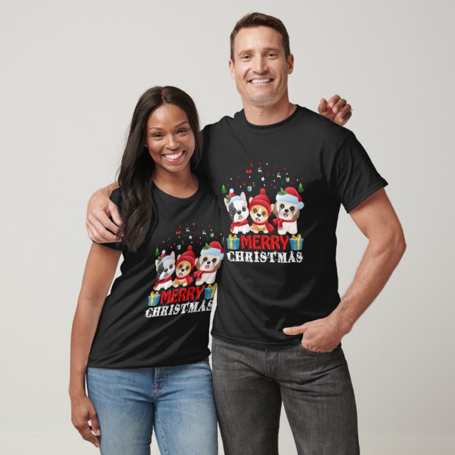 Merry Christmas Festive Puppy Trio T-Shirt (Unisex)