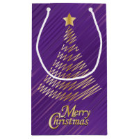 Merry Christmas Festive Purple and Gold Tree Small Gift Bag