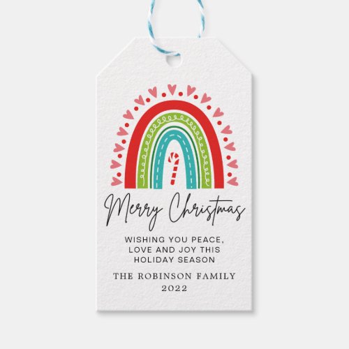 Merry Christmas Festive Rainbow Candy Cane Heart F Gift Tags