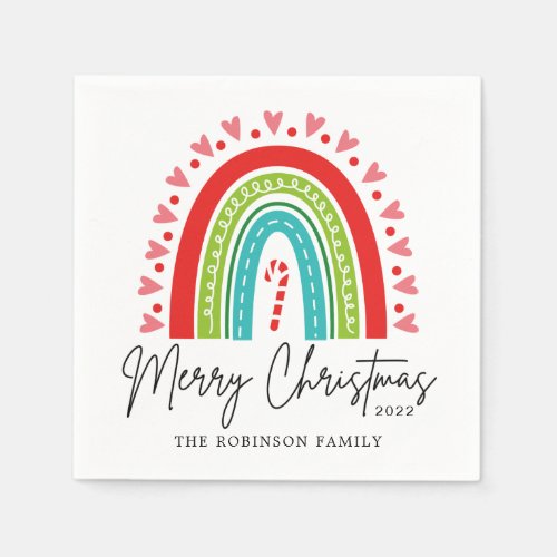 Merry Christmas Festive Rainbow Candy Cane Heart Napkins