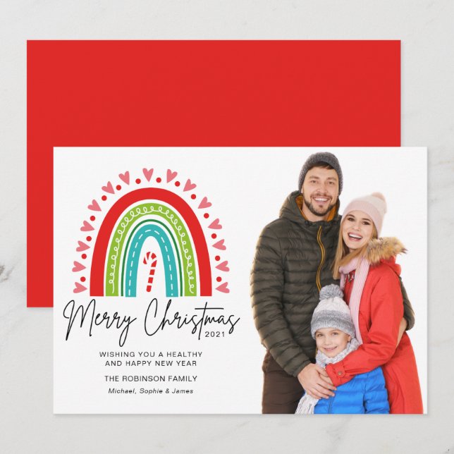 Merry Christmas Festive Rainbow Candy Cane Photo (Front/Back)