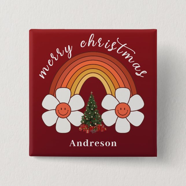 Merry Christmas festive Rainbow Personalized Button (Front)
