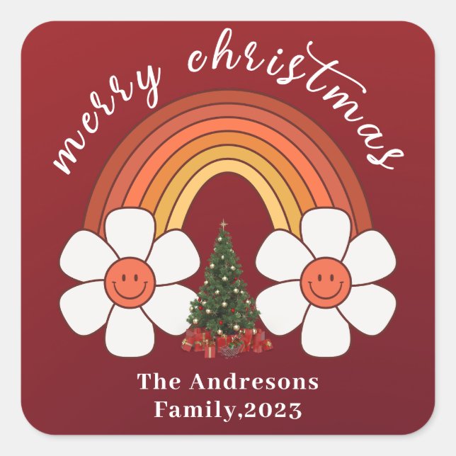 Merry Christmas festive Rainbow Personalized Square Sticker (Front)
