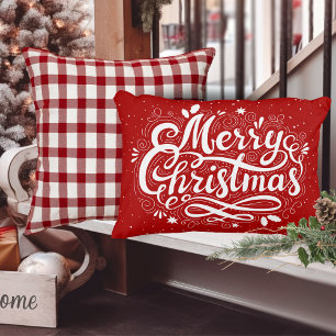 Merry Christmas Festive Red and White Holiday Accent Pillow