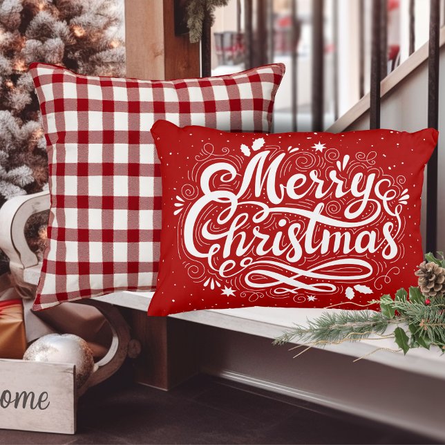 Merry Christmas Festive Red and White Holiday Accent Pillow (Merry Christmas Festive Red and White Holiday Accent Pillow)
