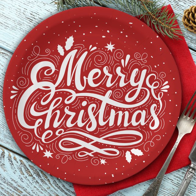 Merry Christmas Festive Red and White Paper Plates (Merry Christmas Festive Red and White Paper Plates)