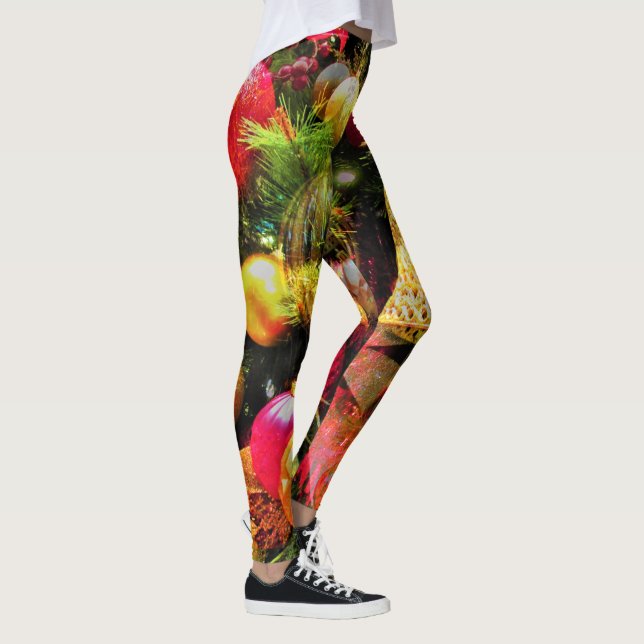 Merry Christmas Festive Red Gold Green Fashion Leggings (Right)