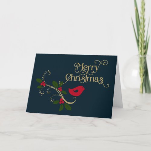 Merry Christmas Festive Red Gold Holiday Card