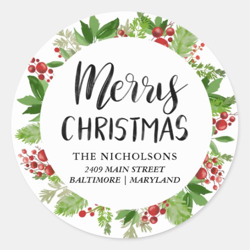 Merry Christmas Festive Red Script  Holiday Classic Round Sticker