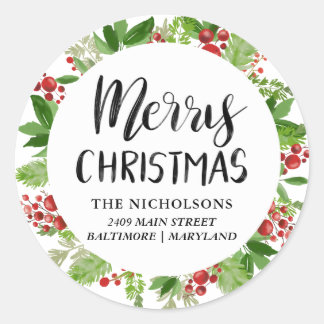 Merry Christmas Festive Red Script | Holiday Classic Round Sticker