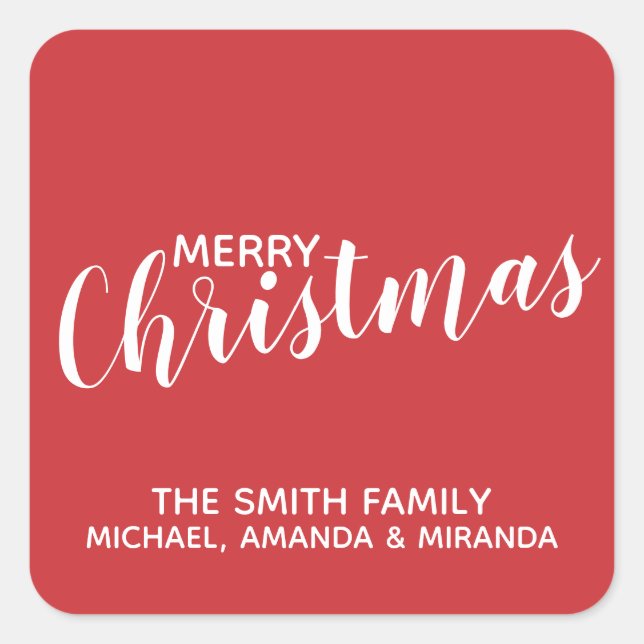'Merry Christmas' Festive Red Square Sticker (Front)