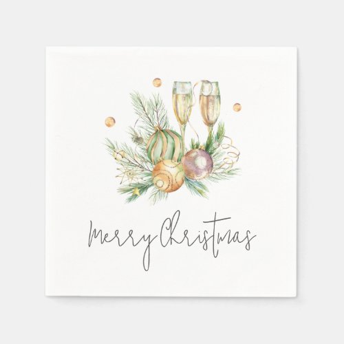 Merry Christmas Festive Red Watercolor Champagne  Napkins