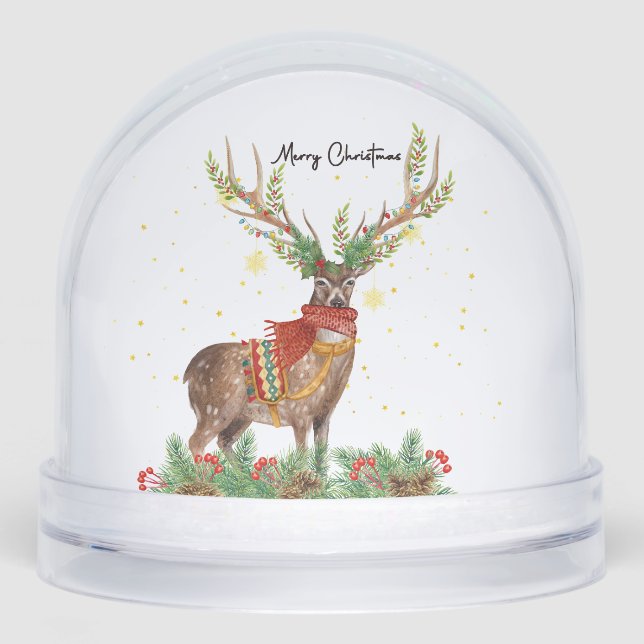 Merry Christmas Festive Reindeer Snow Globe (Front)