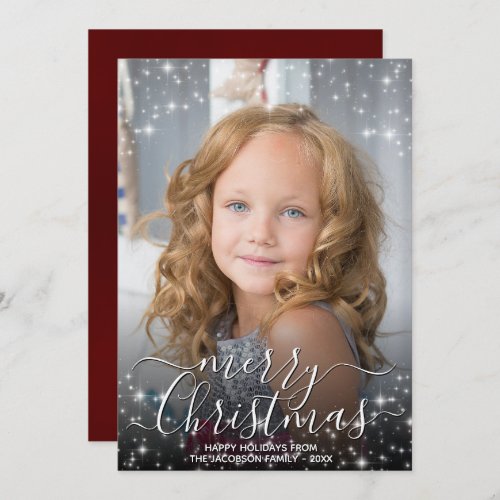 Merry Christmas Festive Sparkles Photo Overlay Red Holiday Card