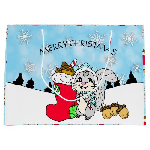 Merry Christmas Festive Squirrel Holiday Large Gift Bag