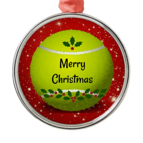 Merry Christmas, festive tennis design, Metal Ornament
