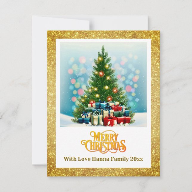 Merry Christmas | Festive Tree & Gifts Holiday Card (Front)
