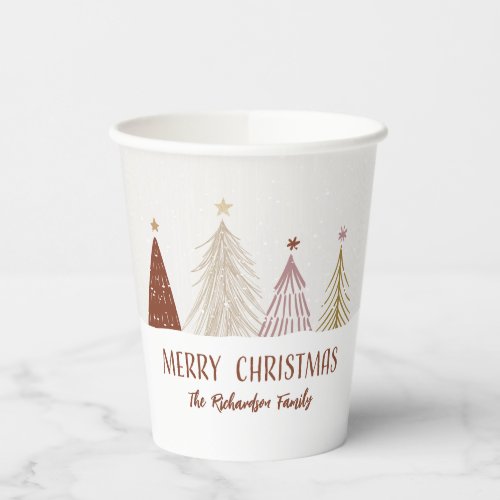 Merry Christmas Festive Trees Elegant Holiday Paper Cups