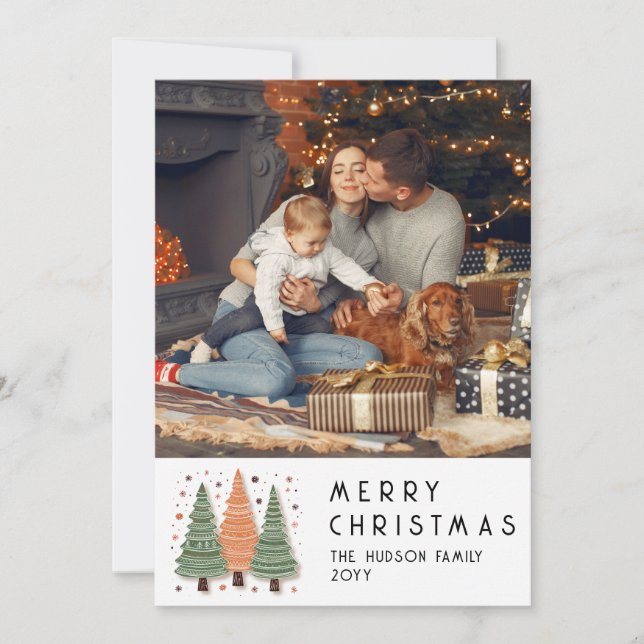 Merry Christmas Festive Trees Simple Photo Holiday Card (Front)