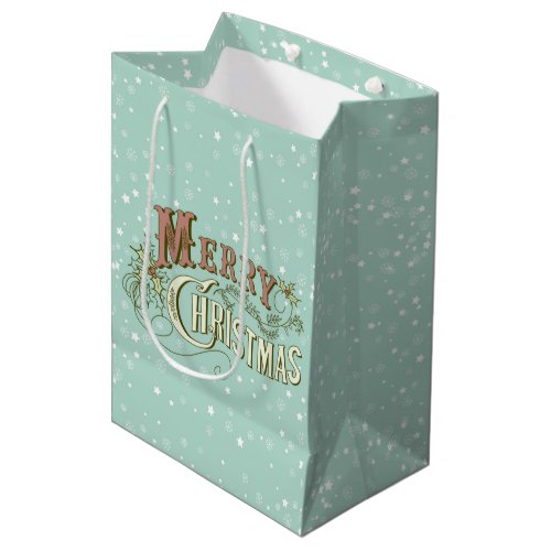 Merry Christmas Festive Typographical Design Medium Gift Bag