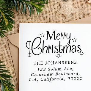 Merry Christmas Festive Typography Return Address Rubber Stamp