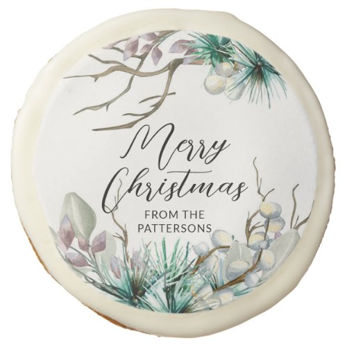 Merry Christmas Festive Winter Holiday Floral Name Sugar Cookie
