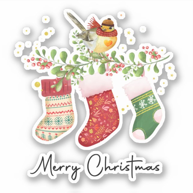 Merry Christmas Festive Winter Holiday Stockings Sticker (Front)