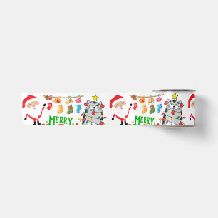 Merry Christmas Festive Wrapping Paper Satin Ribbon